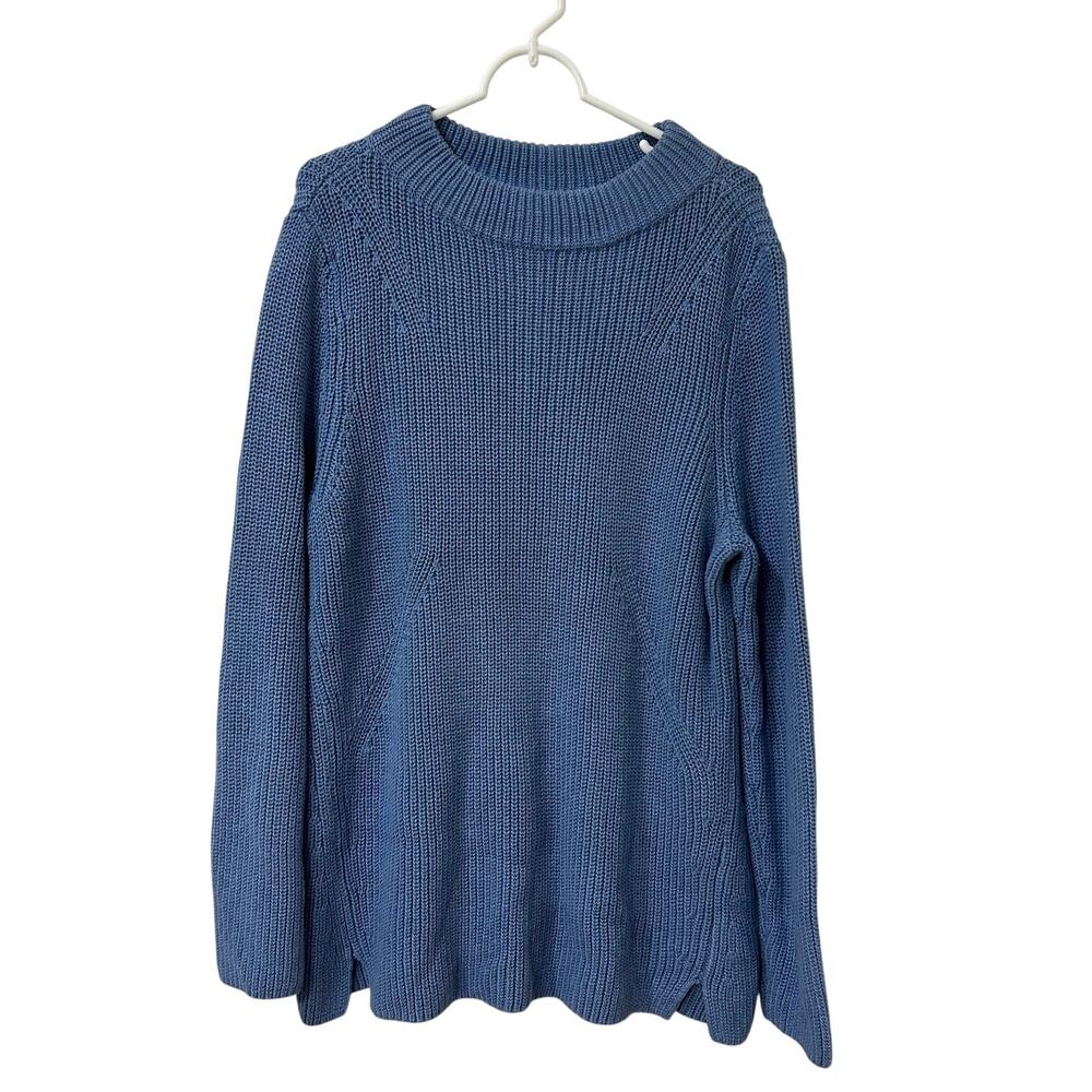 Talbots Womens Size XL Blue Rib Knit Thick Chunky Sweater 100% Cotton Fisherman